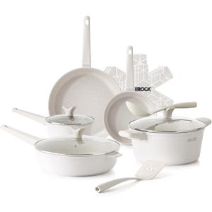 THE ROCK SOHO 15Pcs Ceramic Cookware Set  Non toxic Pots and Pans Set Non Stick with ROCK.TEC  Nothing Sticks, Never Warps, Lasts Longer, PTFE PFOA & PFAS Free, Induction & Dishwasher Safe, Cream