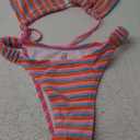 Women's Striped Printed Bandeau Bathing Suit High Waisted Swimsuit Bikini Set (Pink) S