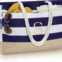 YOOLIFE Large Initial Beach Bag Waterproof Tote Zipper Bag Personalized Gifts for Women Her Birthday Travel Beach Essential