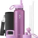 Coolflask Water Bottle 40 oz Insulated with Straw, Stainless Steel Metal 3 Lids Water Flask for Sports or Office, Keep Cold 48H Hot 24H, Glitter Pink