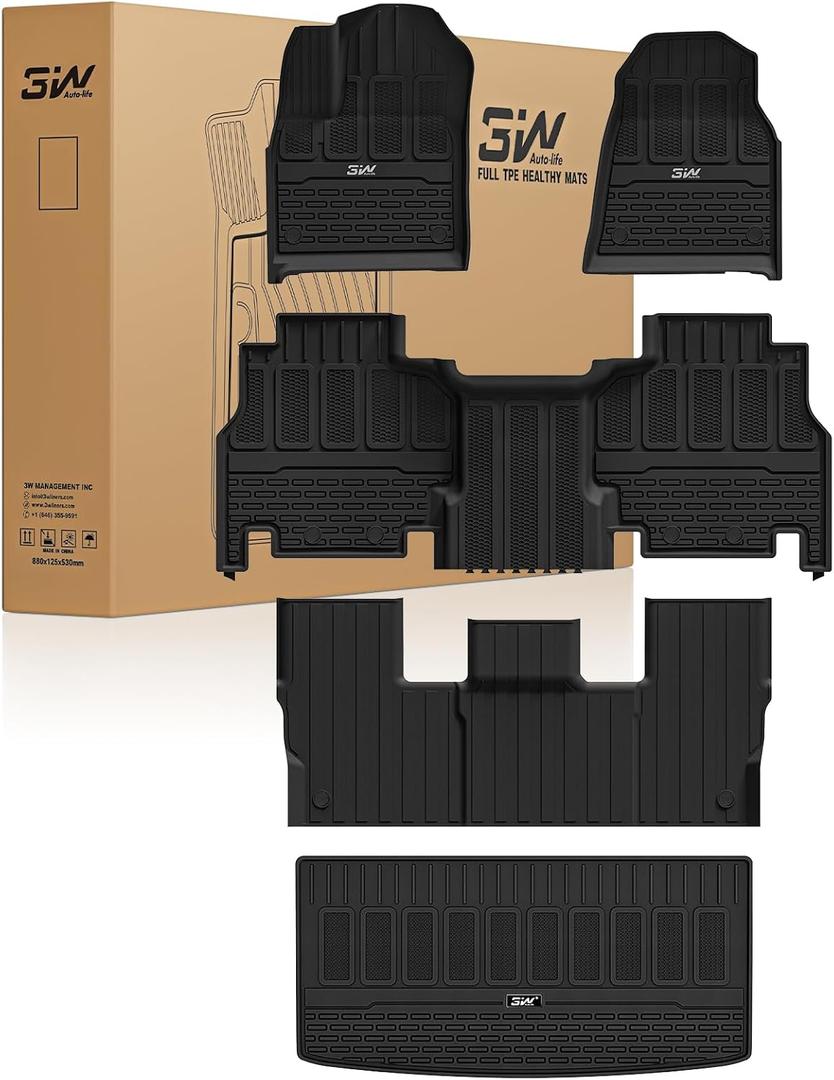 3W Floor Mats & Cargo Liner Fit for Jeep Grand Wagoneer 2022 2023 2024 2025 2026 8 seat (Only Fit Wagoneer 8s), TPE Custom Fit Wagoneer Floor Liner for 1-3 Rows and Trunk Mats Full Set Car Accessories