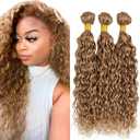 Color 27 Human Hair Bundles Blonde 26 28 30 Inch Water Wave #27 Honey Blonde Bundles Human Hair 11A Brazilian Virgin Quick Weave Hair for Black Women
