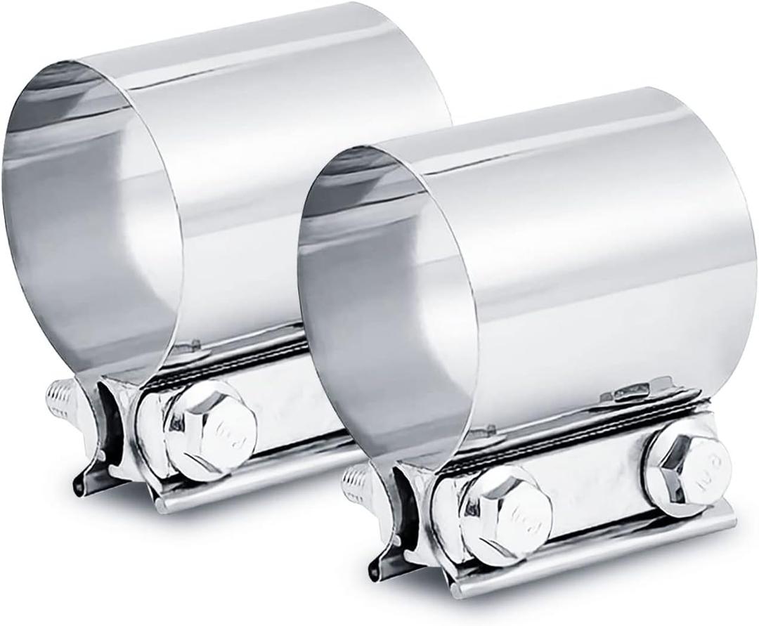 ELSHINE 1.5 Inch Exhaust Clamp1.5 Butt Joint Band Clamp Exhaust Pipe Clamps Muffler Sleeve Coupler Stainless Steel 304 for Pipes,Mufflers,2PCS