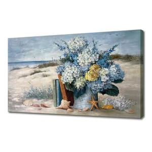 Coastal Blue Flower Wall Art for Living Room Beach Floral Canvas Print Modern Hydrangea Flowers Picture Ocean Theme Seascape Print Painting Hanging for Home Office Bedroom Dining Room 20x40inch