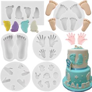 Baby Silicone Fondant Molds Baby Shower Theme Cake Decorating Mold Baby Feet Hand Fondant Molds For Cupcake Topper Candy Chocolate Gum Paste Polymer Clay Set Of 6