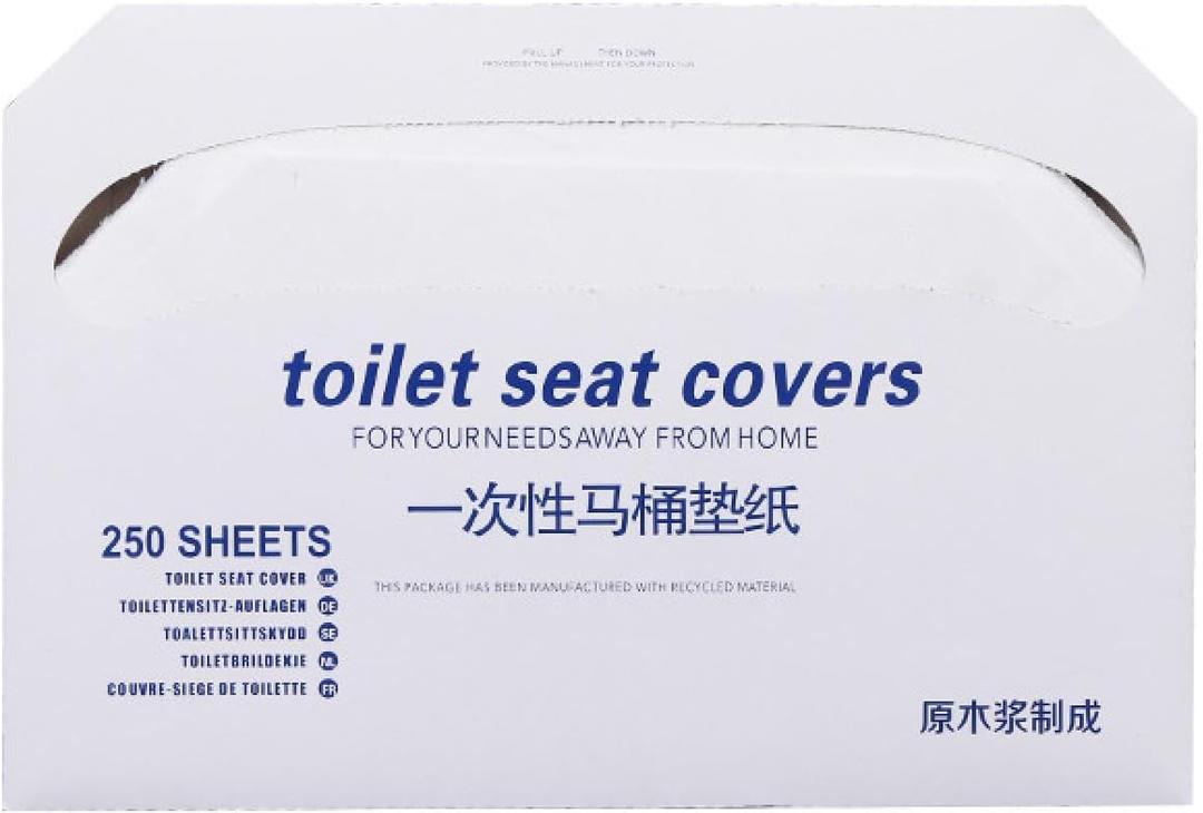 Disposable Toilet seat Hotel Toilet Cover Cushion Paper Public Toilet Cushion Paper Portable Travel (1/2 Pure Wood Pulp 250 Sheets/Box)