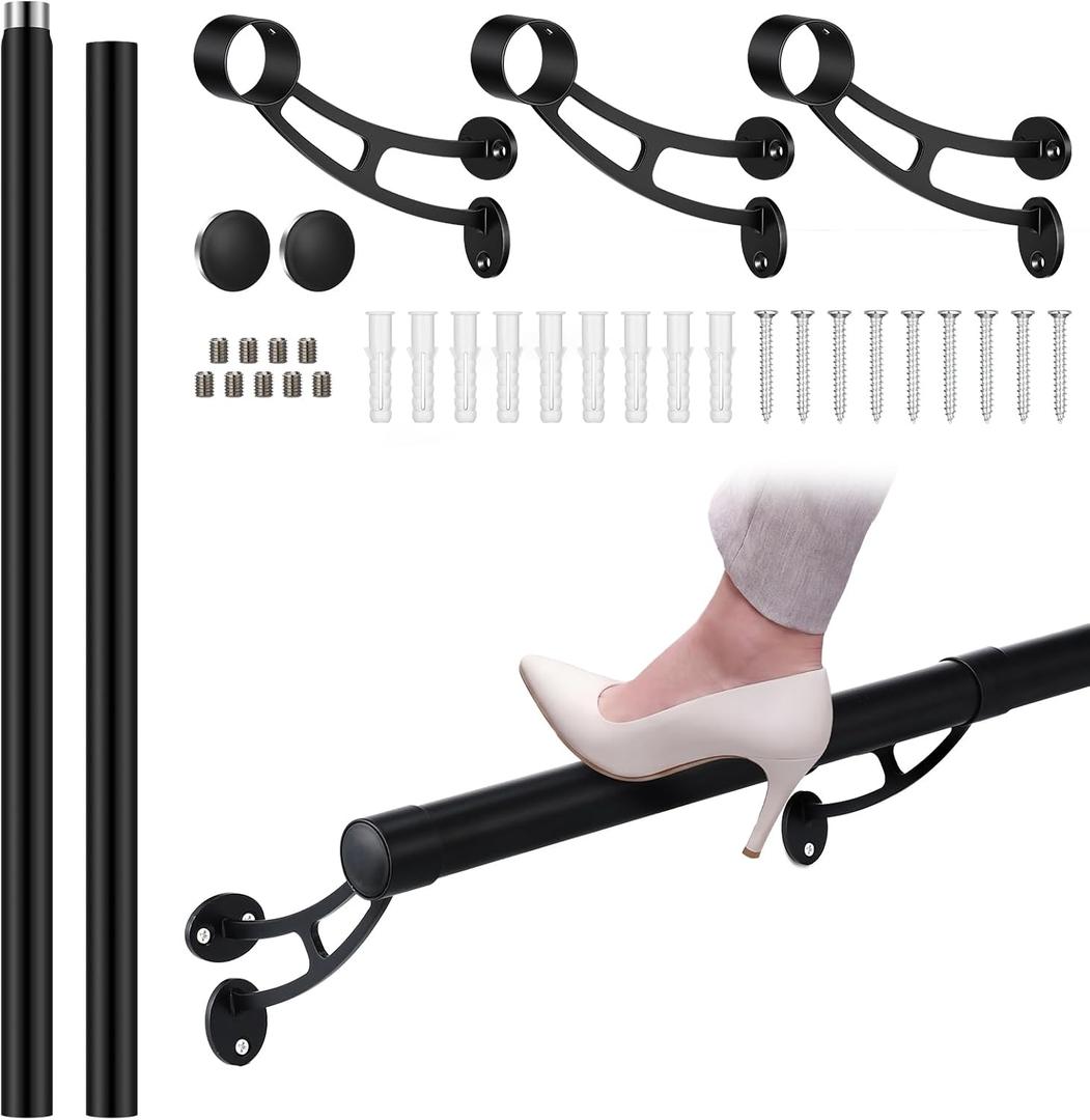 Zonon 8 ft Bar Foot Rail Kit Stainless Steel Complete Wall Mounted Hardware and Tubing Bar Foot Rest Railing with Brackets End Caps Connector(Black)