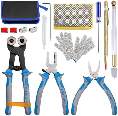 SPEEDWOX 14Pcs Premium Glass Running Breaking Pliers and Class Cutter Tools Kit Breaker Grozer Pliers Heavy Duty Glasses Cutting Tool with Rubber Tip Work Great for Stained Glasses, Tiles, Mosaic