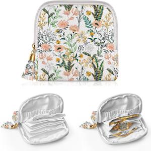 Travel Jewelry Organizer Case, Velvet Jewelry Organizer Storage Bag with Zipper, Journey Rings, Necklaces, Earrings, Bracelets for Women (Flower-Grass)