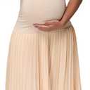 JustVH Women's Maternity Off Shoulder Baby Shower Dress Party Paneled Ruched Hem Maxi Photography Gown for Photoshoot (Biege, Medium)