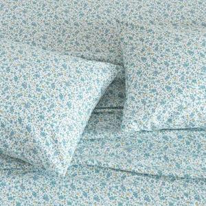 DAUAOTO 100% Cotton Bedding Printed Sheets Set for Queen Size Bed Up to 14" Deep Mattress, Ditsy Floral Pattern Bedlinen Sets, Blue