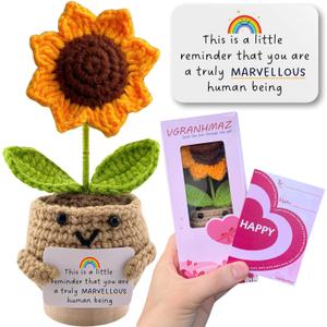 Positive Sunflower Crochet Doll - Emotional Support Crochet Gifts Inspirational Gift Motivational Flower Sunflower Gift For Women Men Friend Teacher Coworker Student Birthday Graduation Christmas