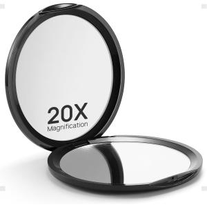 Macaki Compact Mirror for Purses,1X/20X Magnifying Mirror,3-inch Pocket Size Small Mirror for Travel and Makeup,Round Black