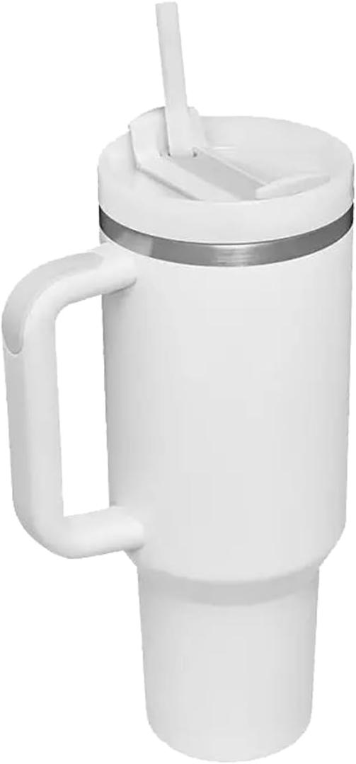Tumbler with Handle & Straw 40 oz | Twist On 3-Way Lid | Cupholder Compatible for Travel | Insulated Stainless Steel Cup | BPA-Free | Tumbler with Lid and Straw for Water, Iced Tea or Coffee | white