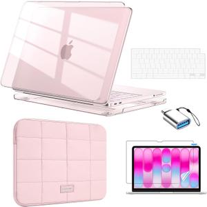 EooCoo for MacBook Neo Case 13 inch 2026 Model A3404 with A18 Pro chip, Hard Shell Case & Sleeve Bag & Type C & Keyboard Skin & Screen Film Laptop Accessories, Crystal Blush