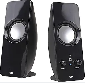 Cyber Acoustics CA-2050 2.0 Speaker System, 3.5mm Stereo Multimedia Desktop Computer Speaker, Separate headphone output, volume control, power on and off (CA-2050) CA-2050 Powered Speaker Systy