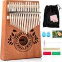 Kalimba 17 Key Thumb Piano, Portable Mahogany Mbira Finger Piano with Instruction, Carrying Bag, Tune Hammer, Holiday Gift for Kids, Light Brown - Musical Instruments for Kids