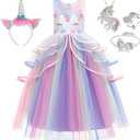 Unicorn Princess Dress Up Clothes for Little Girls – Costume, Jewelry and Headband
140