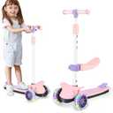 2 in 1 Kick Scooter with Removable Seat, 3 LED Wheels Kick Scooter for Kids, 4 Adjustable Height & Foldable Design Toddler Scooters Sit or Stand Ride for Boys & Girls 2-10 Years Old (pink)