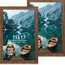 Hongkee 11x17 Frame Set of 2, Rustic Brown Wood Style - Display 11 x 17 Poster without Mat or 8x12 Picture with Mat, Wall Mounting Horizontal and Vertical