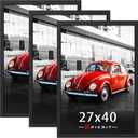 Picrit 27x40 inch Poster Frame 3 Pack, Black Poster Frame, Display Poster 24 x 36 with Mat or 27 x 40 Without Mat for Horizontal or Vertical Wall Mounting