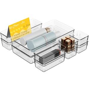 Clear Plastic Drawer Organizer Set with 15 Inch Extra Long Bins, 4 Sizes Large Acrylic Organizers for Kitchen Utensils, Bathroom Trays and Makeup Storage