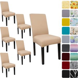 Dining Room Chair Covers Set of 6, Stretch Solid Color Parsons Chair Slipcovers Spandex Removable Washable Kitchen Chair Protector Cover for Dining Room, Hotel, Ceremony (Khaki)