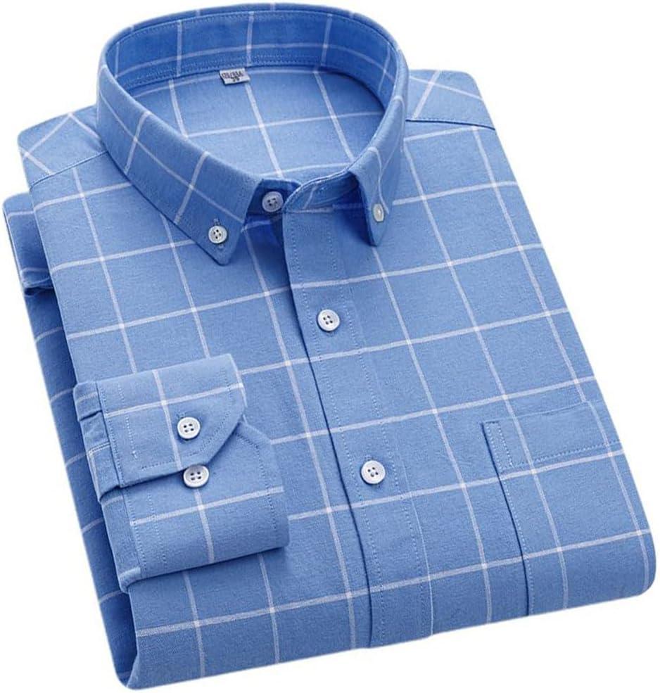 Cromoncent Camisas de manga larga Oxford con botones para hombre, camisa de vestir casual para hombre, 100% algodn, camisas a cuadros/rayas Size M