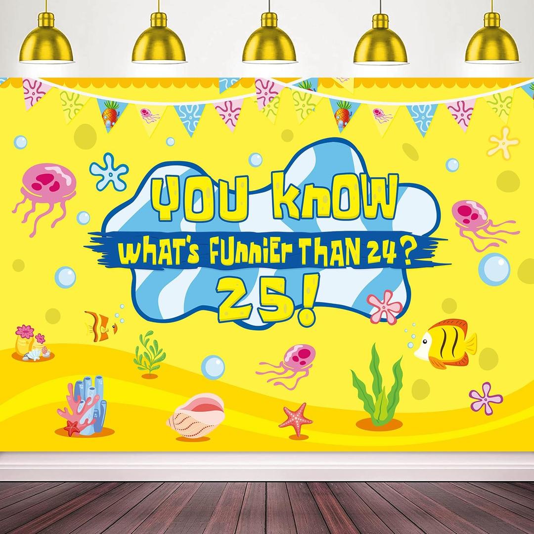 Yellow 25th Birthday Decorations Backdrop Banner 5x3Ft Whats Funnier Than 24 25 Birthday Decorations Banner Background Photo Booth Props for Ocean Themed Party Decor Supplies