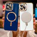 OOK Magnatic Case for iPhone 12 Pro Case [Compatible with MagSafe] Full Camera Lens Protector Gold Electroplate Edge Soft TPU Shockproof Protective Phone Case for Women Men 6.1 Inch - Blue