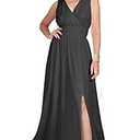 KOH KOH Womens Long Sleeveless Bridesmaid Cocktail Evening Maxi Dress (Size XX-Large, Dark Gray / Grey)