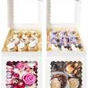 Bakepacker 55pcs White Pie Boxes 8x8x2.5 inches Easy Assemble Macaroon Bakery Boxes Cookie Boxes with Window for Bakery (Auto-pop Up)
