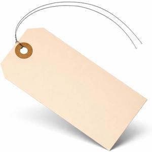 Durable Shipping Tags with Wire Ties  200 Tags # 5, 4 3/4" x 2 3/8"  Manila Paper Tags with Wire and Reinforced Eyelet