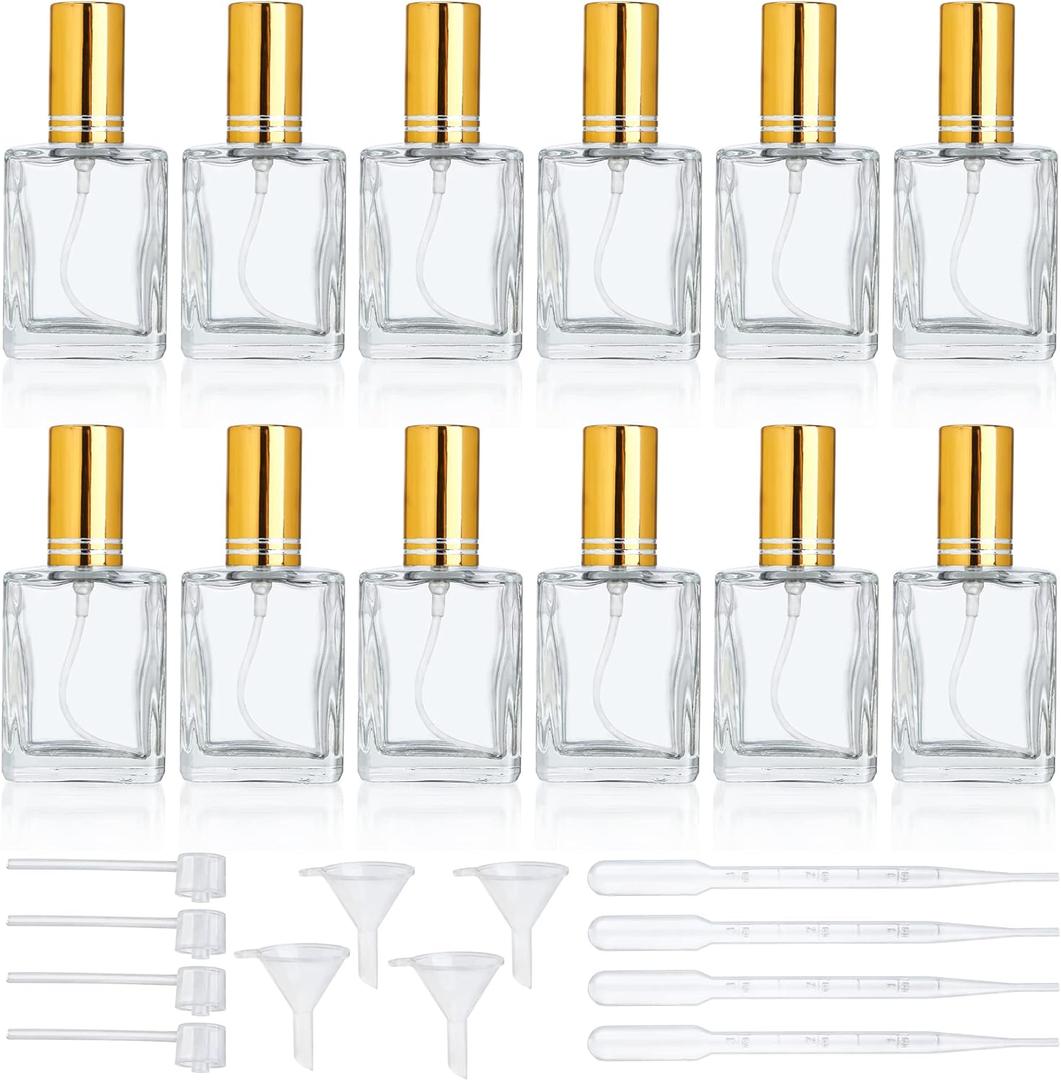YU FENG 12pcs Clear Perfume Spray Bottles 15ml Glass Fine Mist Sprayer Empty Spray Bottles Refillable Container Perfume Atomizer for Cleaning, Essential Oil, Liquid, Gold-2
