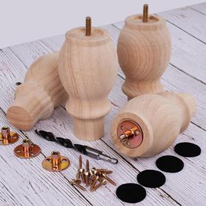 Unfinished Wood Furniture Legs 6 Inches Set of 4, DIY Colors, Heavy Duty Rubber wood Couch Legs Replacement Sofa Legs Cabinet Legs Dresser Legs Wooden Legs for Furniture (No Paint, 6 Inches Height)