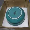 MyGift 7 Inch Round Turquoise Ceramic Plant Pot with Drainage Hole and Attached Saucer, Modern Decorative Embossed Sunburst Planter Container for Indoor Home Garden