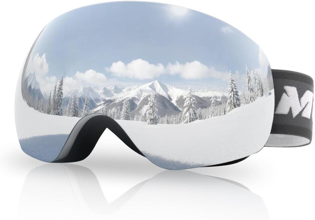 Meeloog Ski Goggles for Men & Women, OTG Snowboard Goggles with UV400 Protection, Anti-Fog & Spherical Design for Wider View (Greyframe Revo Silver Lens Vlt12.02%)