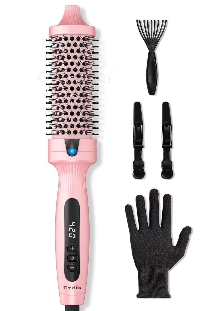 Terviiix Ionic Thermal Brush 1.5 Inch for Blowout Look, Heated Round Brush with 6 Temp Settings, Volumizing Hot Brush for Curling & Straightening, Anti-Frizz Styling Tool for All Hair Types
