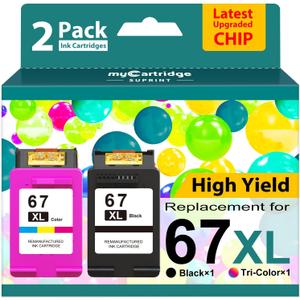 67XL Ink Cartridges Black/Color Combo Pack Replacement for HP Ink 67 67XL HP Printer Ink High Yield Works with DeskJet 2755e 2855e 2700 2800e 2700e 4255e 4155e Envy 6055e 6000 6455e 6400 (2-Pack)