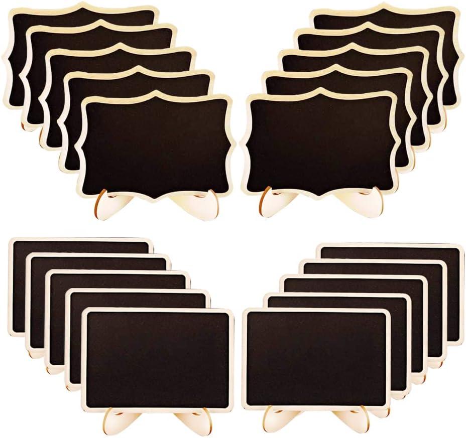 BOPART Mini Chalkboard Signs, 20 Pack Small Wooden Tabletop Chalkboard Sign with Support Easels for Weeding Table Numbers, Buffet Food Signs, Party Decoration (Rectangle & Fancy Polygon)
