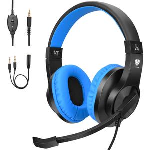 BlueFire Kids Headphones for Online School, Children, Teens, Boys, Girls, 3.5mm Stereo Over-Ear Gaming Headphone with Microphone and Volume Control for PS4, PS5, New Xbox OneBlue