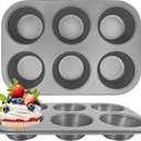 Satax Muffin Pan for Baking, Nonstick Cupcake Tin 6 Cup, sets of 2,Heavy Duty Steel Muffin Pan (Silver, 6-cup)