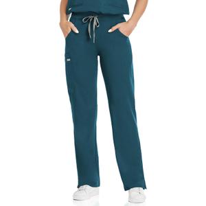 COMENII Scrubs for Women, Knit Yoga Waistband Straight Leg Cargo Pants, Classic Fit Womens Scrubs Pants (XS, Caribbean Blue)