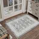 HUGEAR 2x3 Entryway Rug Vintage Grey Small Area Rug Machine Washable Door Mat Retro Floral Low Pile Carpet Vacuumable Distressed Throw Rug Entrance Kitchen Bathroom Bedroom Non Slip Lightweight