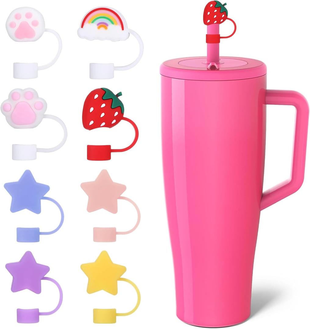 8Pcs Silicone Straw Cover Set for Brumate Era 40 Oz,12mm Straw Toppers for Brumate Tumbler,Pentagram Straws Covers Cap for Tumblers,Colorful Straws Covers Compatible with Brumate Era Accessories (regular)