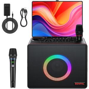 Smart Karaoke Machine with Lyrics Display, Built-in 14.0" Touch Screen, with Bluetooth Party Speaker and Two Wireless Mics, Portable PA System for Home Outdoor Party