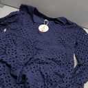 Long Sleeve V Neck Dresses for Women Eyelet Hollow Out Business Casual Tiered 2026 Fall Mini Dress with Pockets, XL