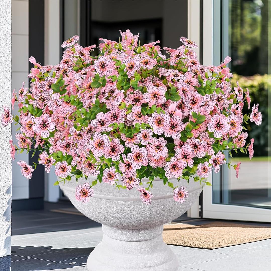 2 x Elyum Artificial Flowers for Outdoors, 9 Bundles Artificial Plants & Flowers Outdoor, UV Resistant Faux Flowers Outdoor Fake Flowers for Outside Porch Window Box Decoration(Pink)