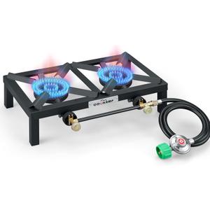 COOKAMP Propane Double Burner Angle Iron Camp Stove with CSA Listed Regulator and 4ft Hose (SA2200)