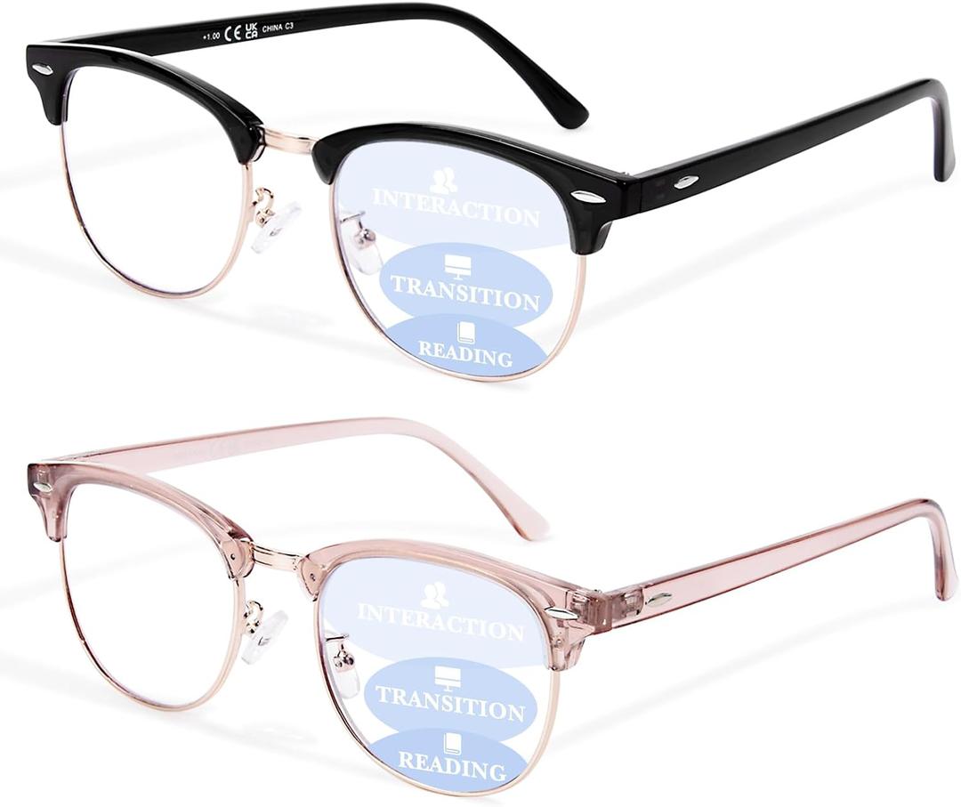 Progressive Multifocal Reading Glasses for Women Men Square Blue Light Blocking Classic Half Frame Computer Readers